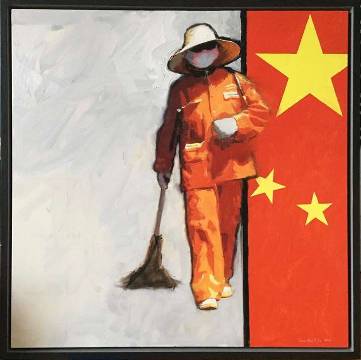 Street cleaner in orange